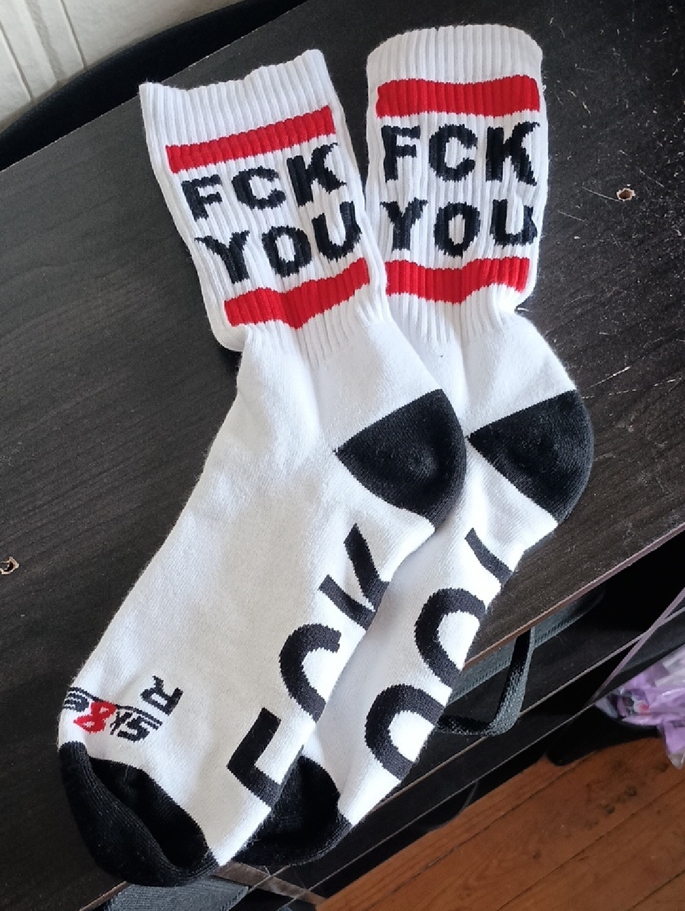 White 'FCK YOU' Crew Socks with Red Accent - Unbranded